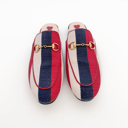 Gucci Princetown Slippers in Red, White and Blue Canvas Size 38