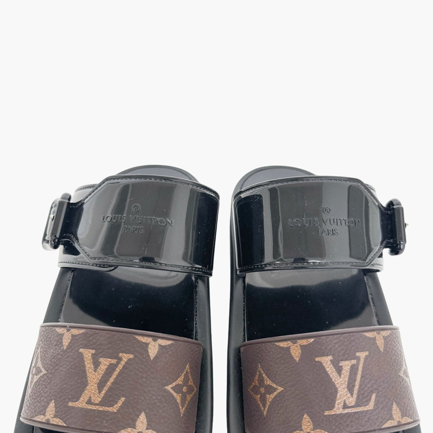 Louis Vuitton Sunbath Flat Mules in Brown Monogram Canvas & Black Rubber Size 37