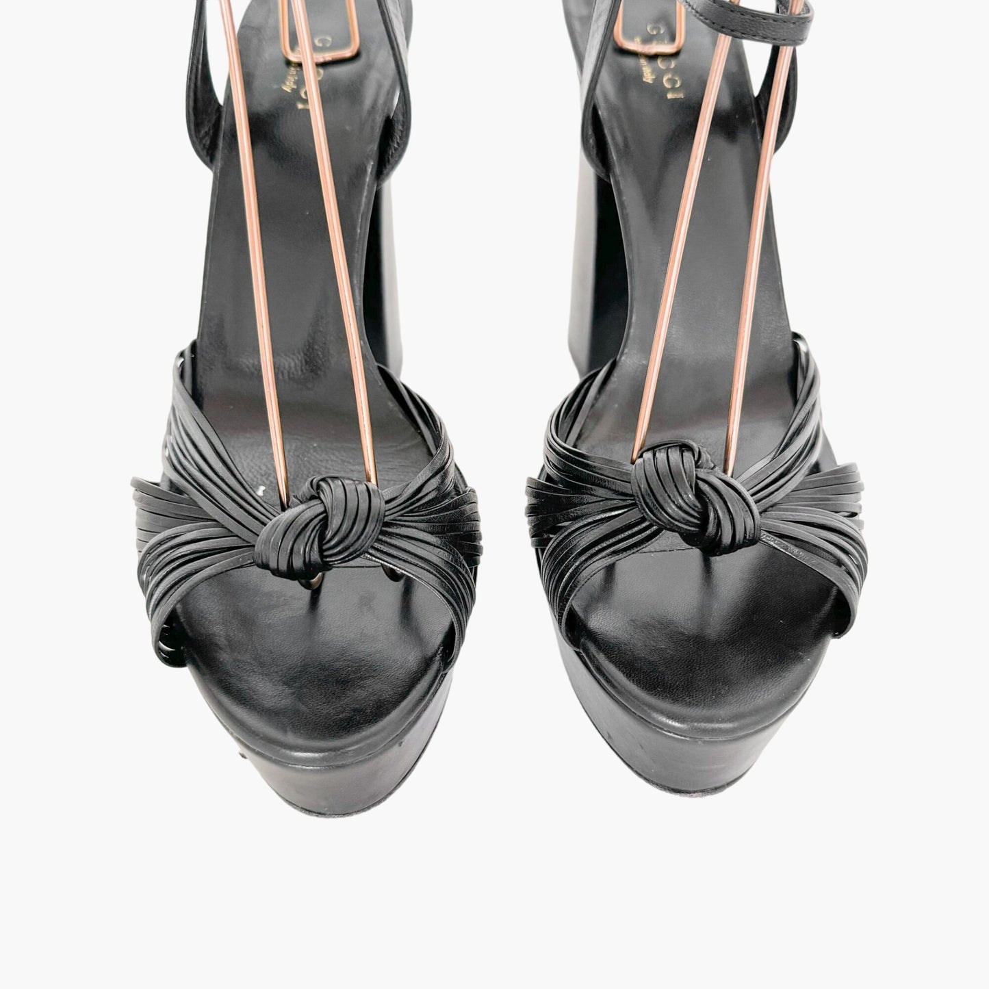 Gucci Allie Knotted Platform Sandals in Black Leather Size 40