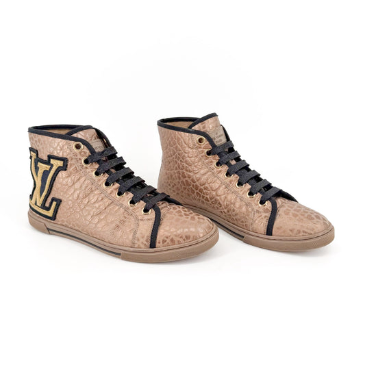Louis Vuitton Punchy LV High Top Sneakers Gold Size 37.5
