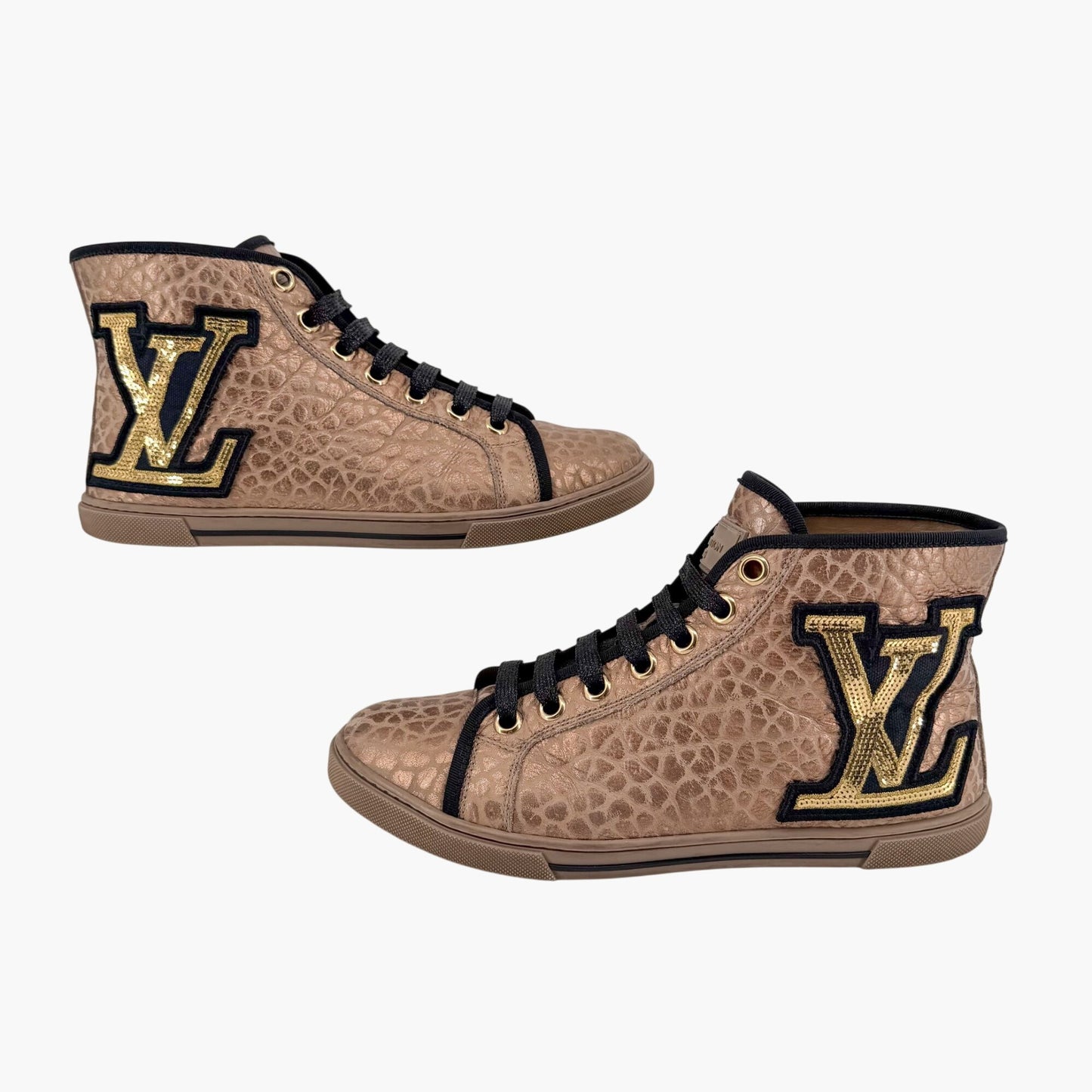 Louis Vuitton Punchy LV High Top Sneakers Gold Size 37.5