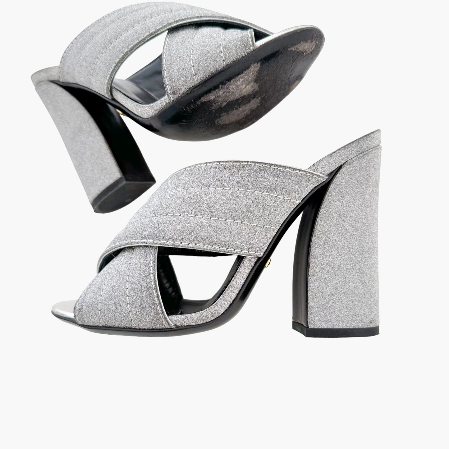 Gucci Webby Mules in Argento Silver Glitter Size 37