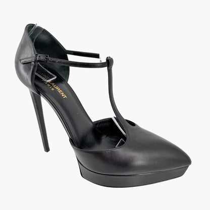 Saint Laurent Janis T Strap Platform Pumps Black Size 40.5