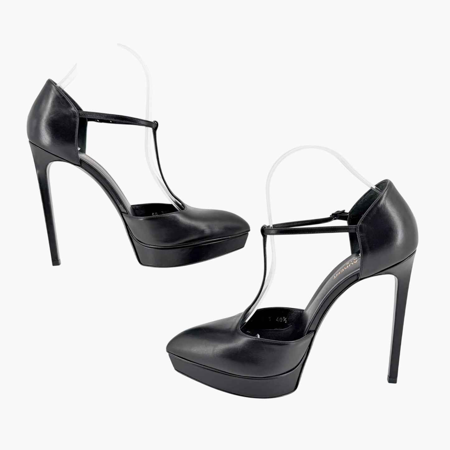 Saint Laurent Janis T Strap Platform Pumps Black Size 40.5