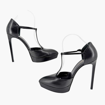Saint Laurent Janis T Strap Platform Pumps Black Size 40.5