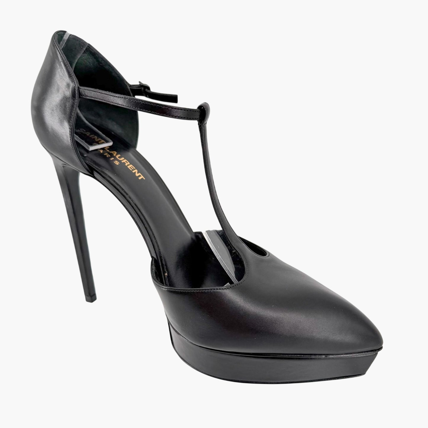 Saint Laurent Janis T Strap Platform Pumps Black Size 40.5
