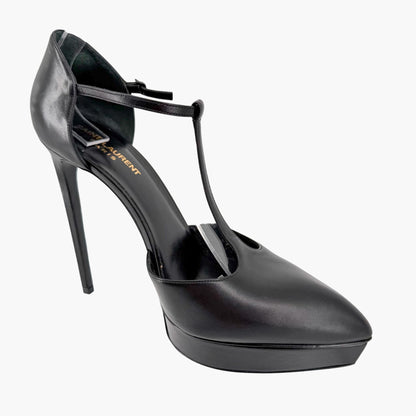 Saint Laurent Janis T Strap Platform Pumps Black Size 40.5