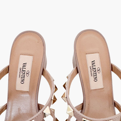 Valentino Garavani Rockstud Caged Mule Sandal in Poudre (Beige) Leather Size 36