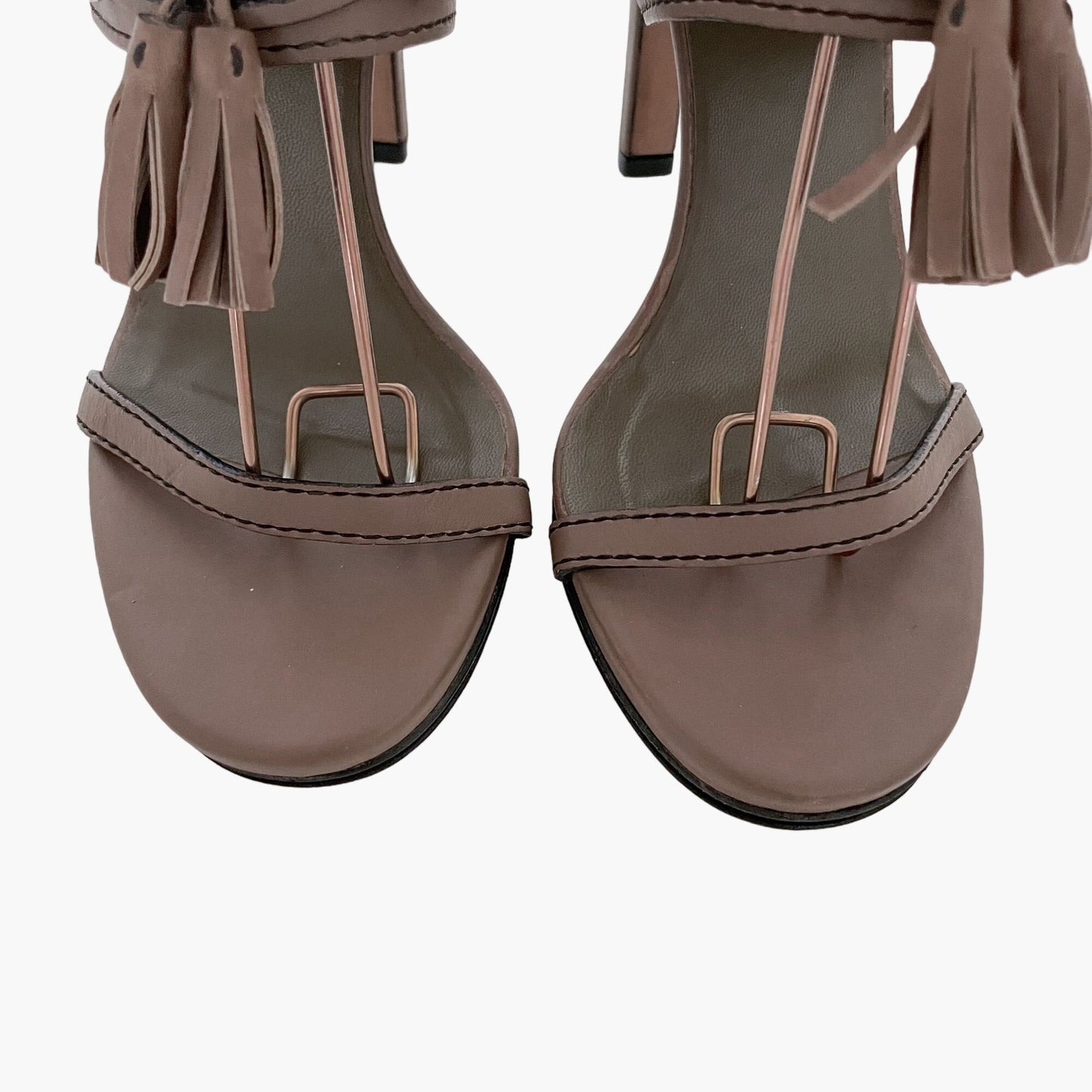 Gucci Emily Horsebit Tassel Sandals in Brown Leather Size 37.5