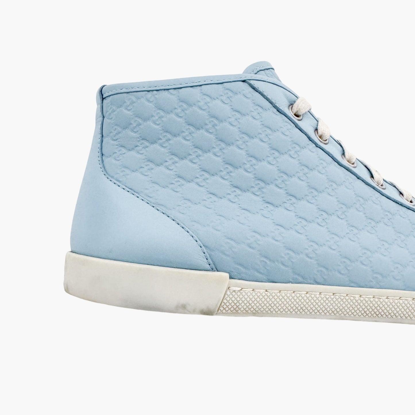 Gucci High Top GG Sneakers in Light Blue Leather Size 40