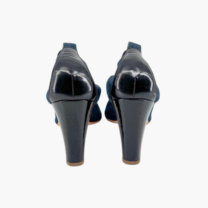 Chanel Elastic CC Cap Toe Pumps in Navy Denim & Patent Leather – Size 39