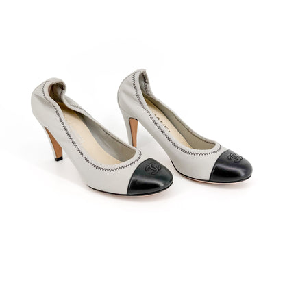 Chanel CC Cap Toe Elastic Pumps Green Gray Size 36.5