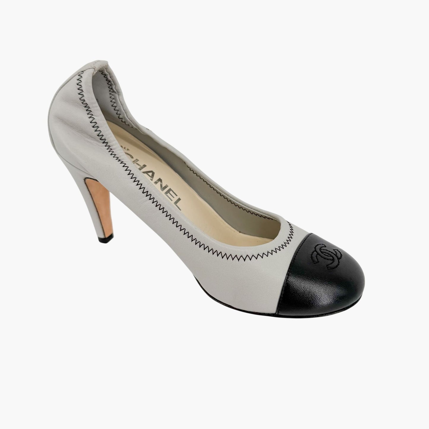 Chanel CC Cap Toe Elastic Pumps Green Gray Size 36.5