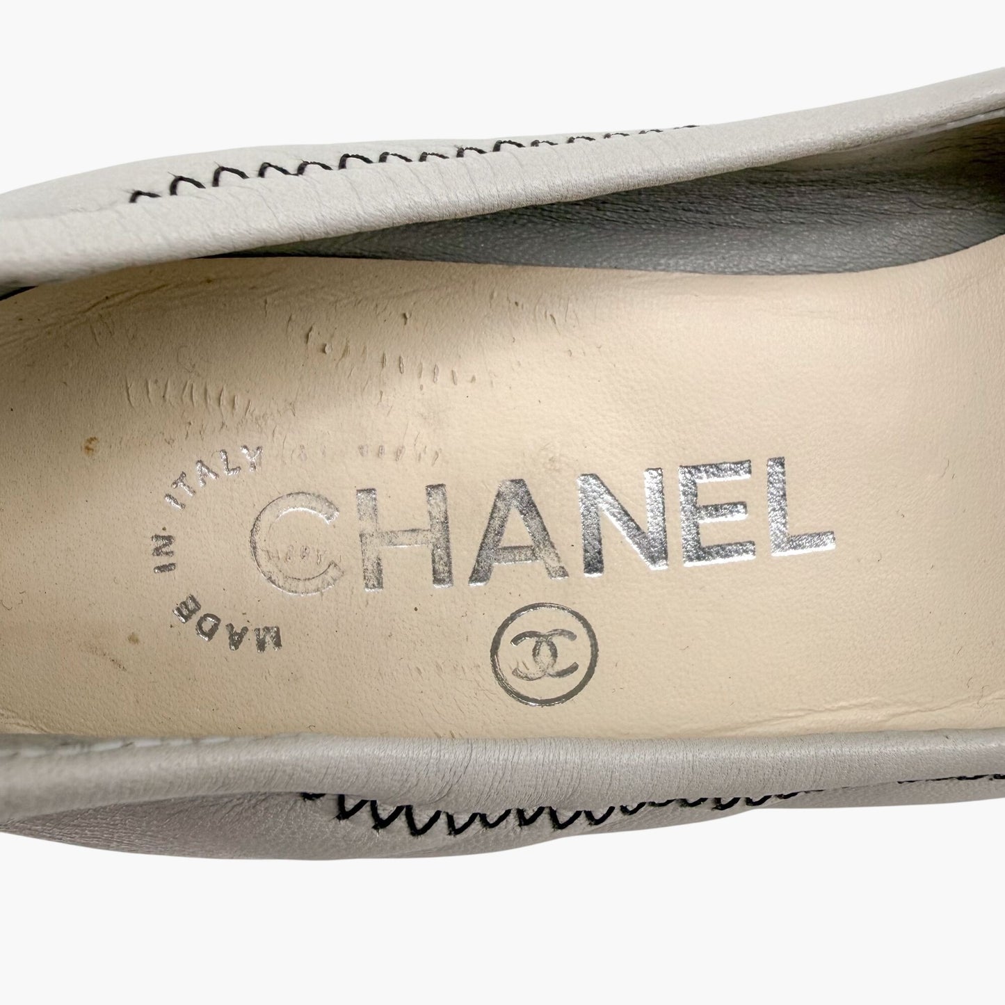 Chanel CC Cap Toe Elastic Pumps Green Gray Size 36.5