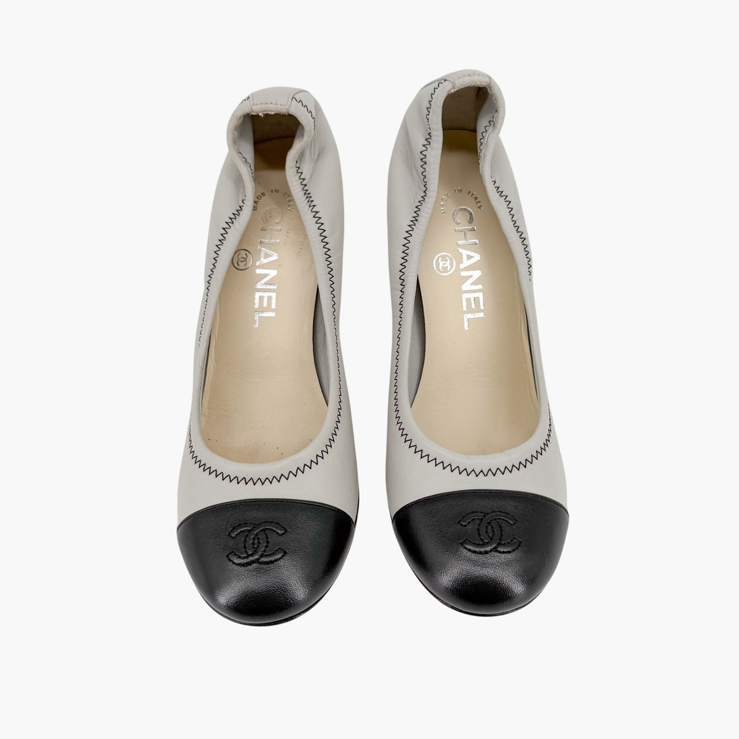 Chanel CC Cap Toe Elastic Pumps Green Gray Size 36.5