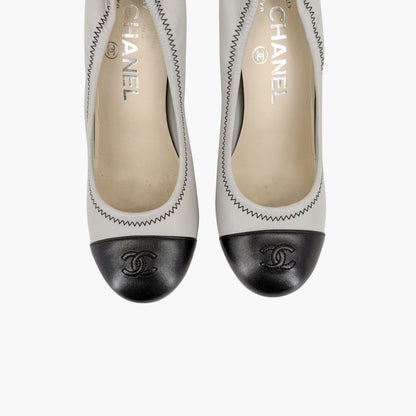 Chanel CC Cap Toe Elastic Pumps Green Gray Size 36.5