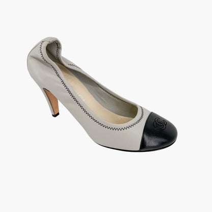 Chanel CC Cap Toe Elastic Pumps Green Gray Size 36.5