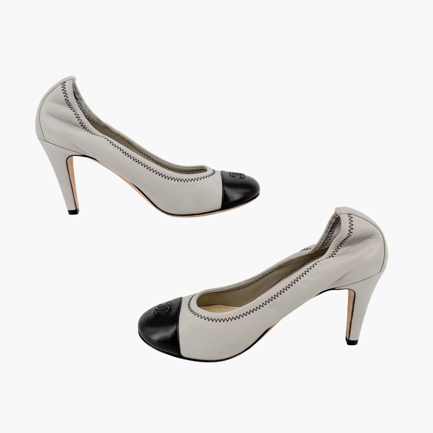 Chanel CC Cap Toe Elastic Pumps Green Gray Size 36.5