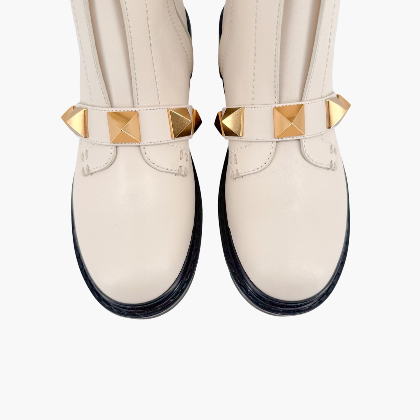 Valentino Garavani Roman Stud Combat Boots in White Leather Size 37