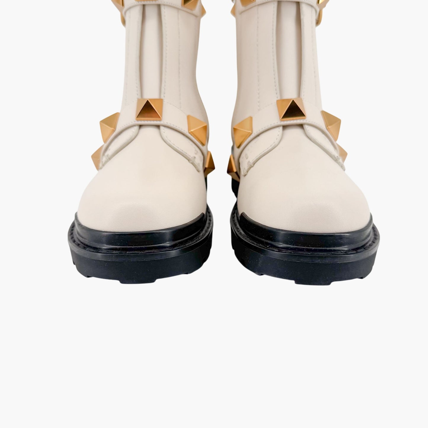 Valentino Garavani Roman Stud Combat Boots in White Leather Size 37
