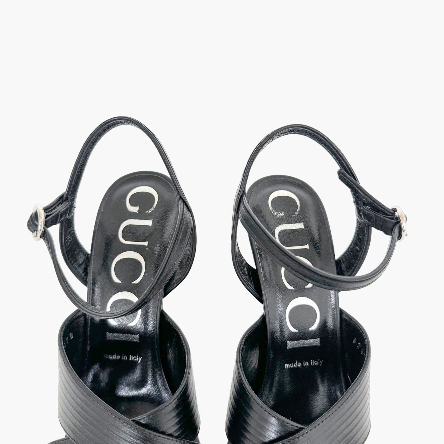 Gucci Betsey 105 Cross-Strap Sandals in Black Leather Size 38