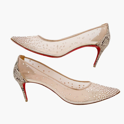 Christian Louboutin Follies Strass 85 Pumps in Nude Mesh Size 41