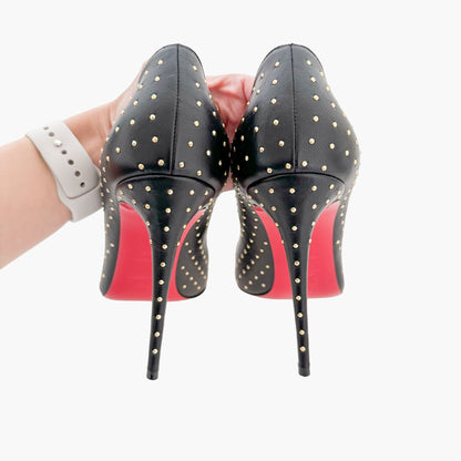 Christian Louboutin Pigalle Follies Plume 100 in Black Nappa Size 38.5