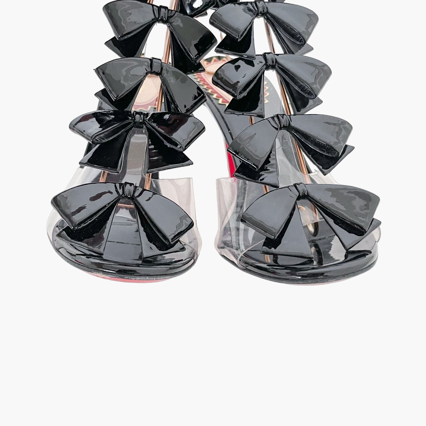 Christian Louboutin Bow Bow 100 Sandals in PVC & Black Patent Leather Size 40