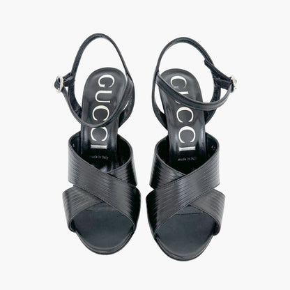 Gucci Betsey 105 Cross-Strap Sandals in Black Leather Size 38