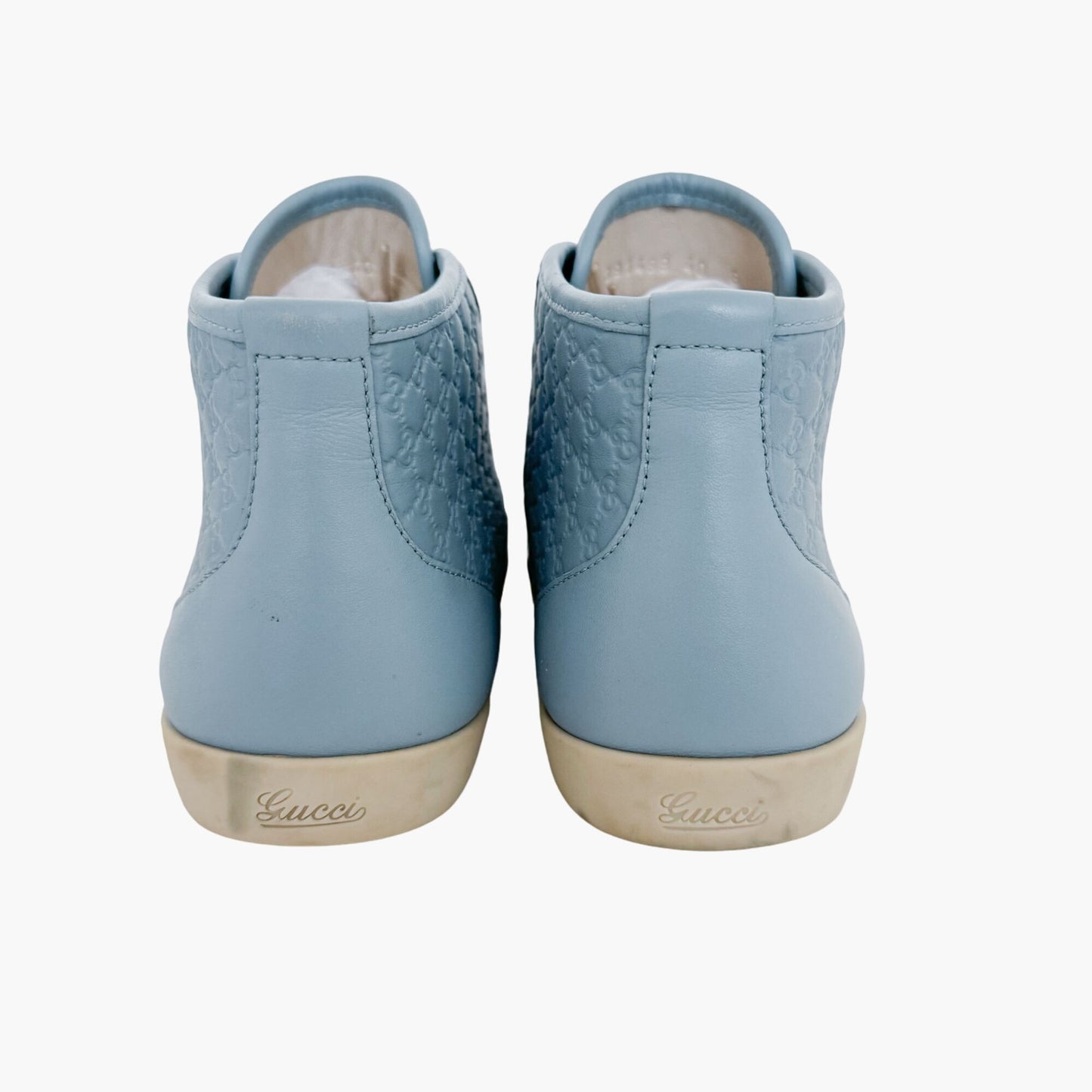 Gucci High Top GG Sneakers in Light Blue Leather Size 40