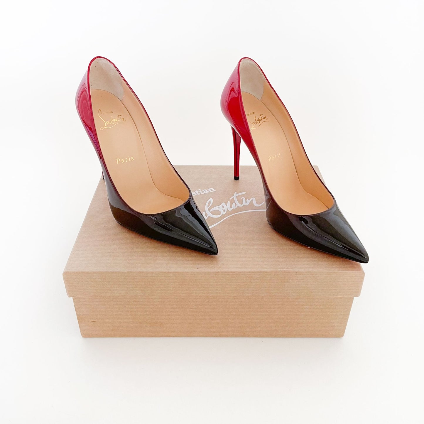 Christian Louboutin Kate 100 Pumps in Black-Red Patent Degrade Size 36.5
