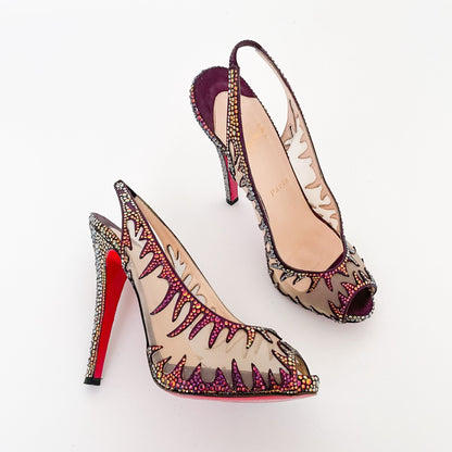 Christian Louboutin Maralena 120 Crystal-Embellished Pumps in Maroon Size 36.5