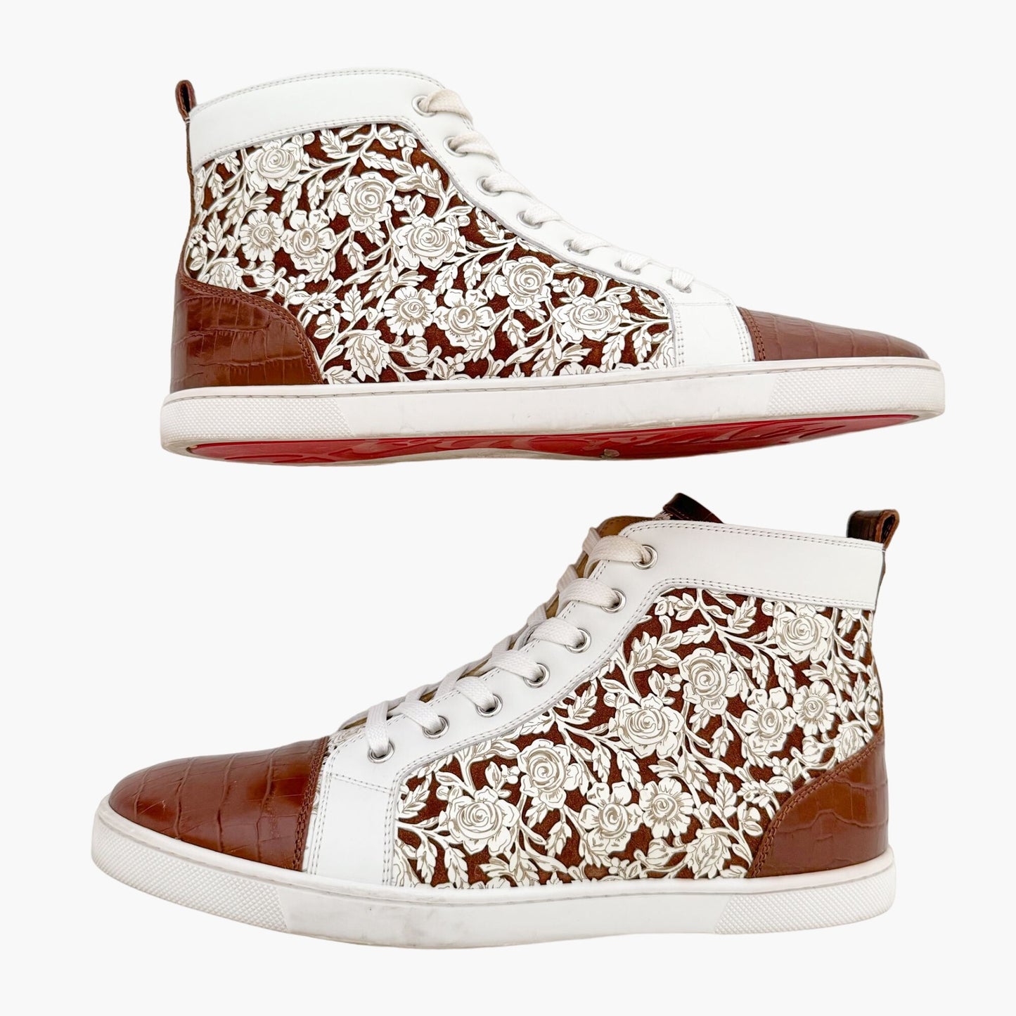 Christian Louboutin Bip Bip High Top Sneakers in Brown/White Floral Size 41