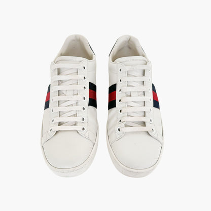 Gucci Ace Web Stripe Sneakers in White Leather Size 37.5