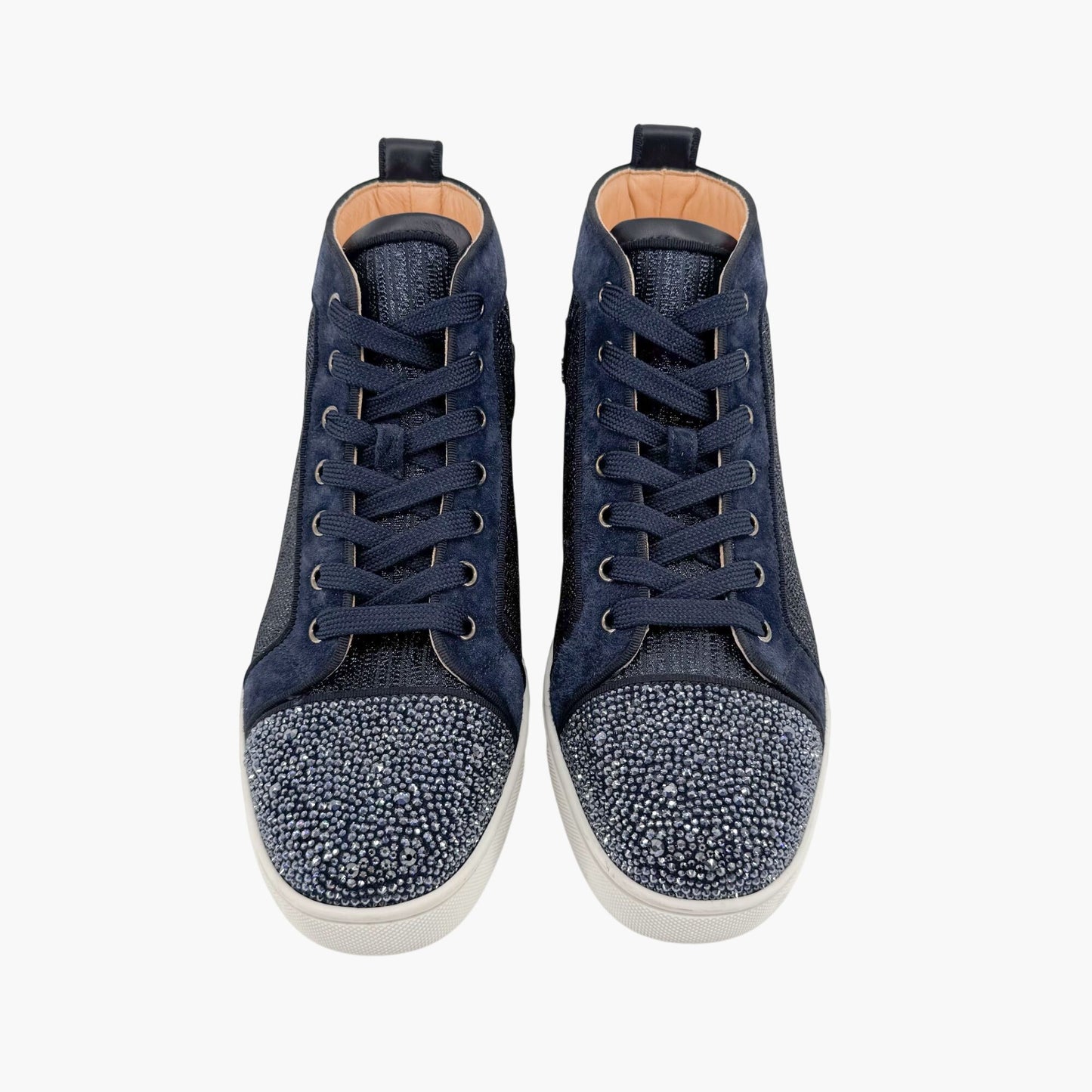 Christian Louboutin Louis Strass High Top Crystal-Embellished Sneakers in Metallic Navy Size 39