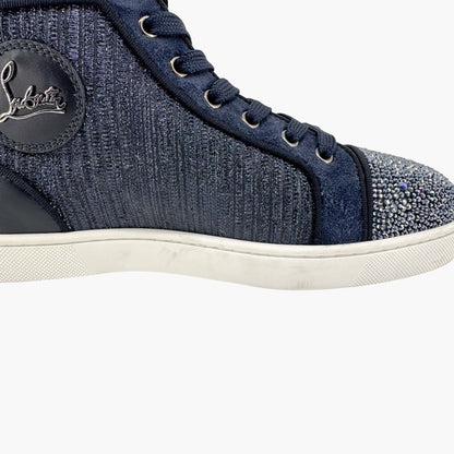 Christian Louboutin Louis Strass High Top Crystal-Embellished Sneakers in Metallic Navy Size 39
