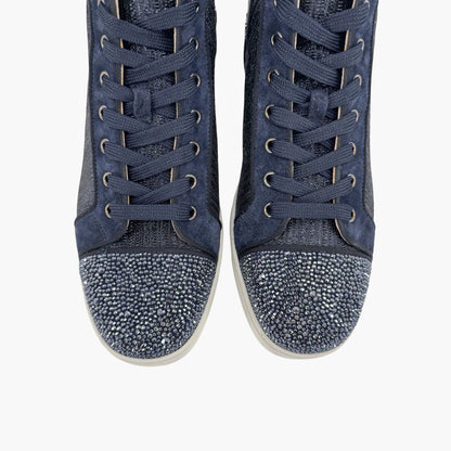 Christian Louboutin Louis Strass High Top Crystal-Embellished Sneakers in Metallic Navy Size 39
