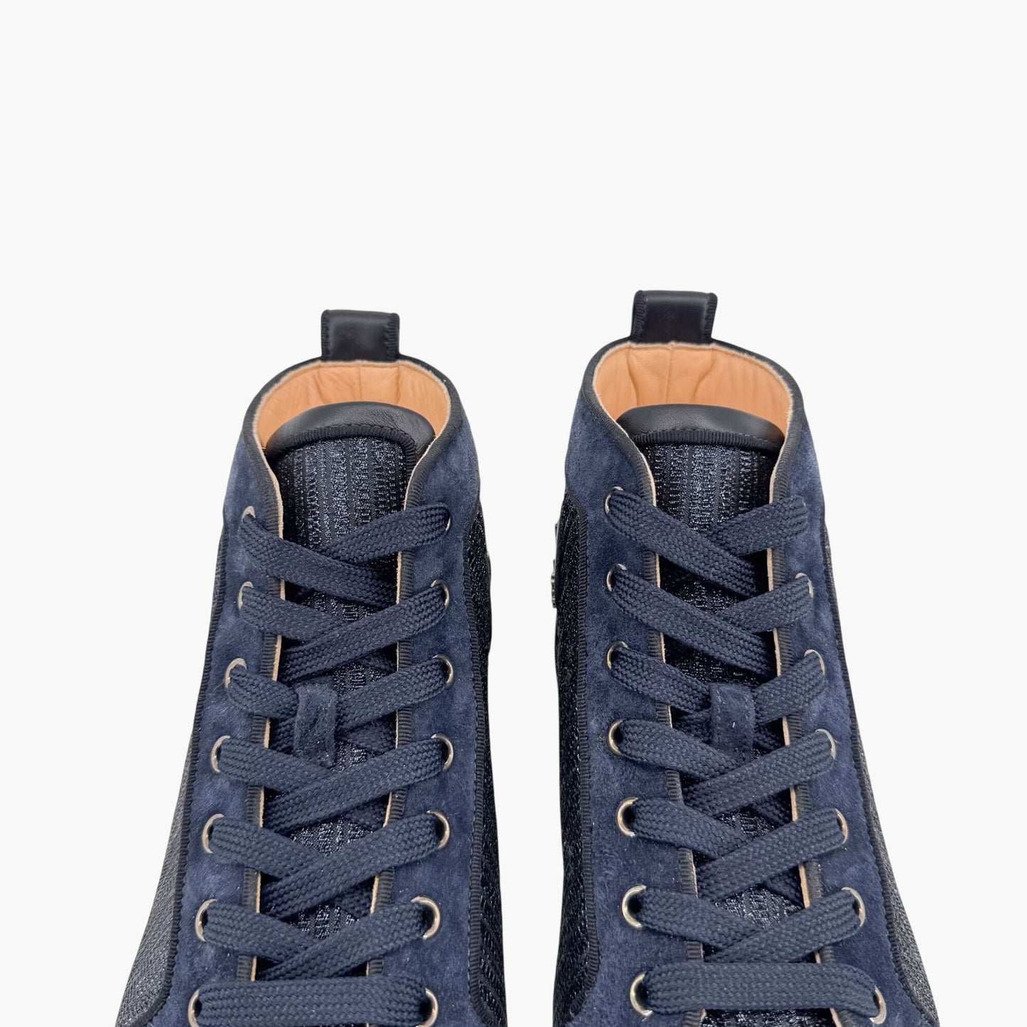 Christian Louboutin Louis Strass High Top Crystal-Embellished Sneakers in Metallic Navy Size 39