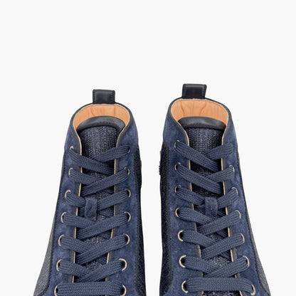 Christian Louboutin Louis Strass High Top Crystal-Embellished Sneakers in Metallic Navy Size 39