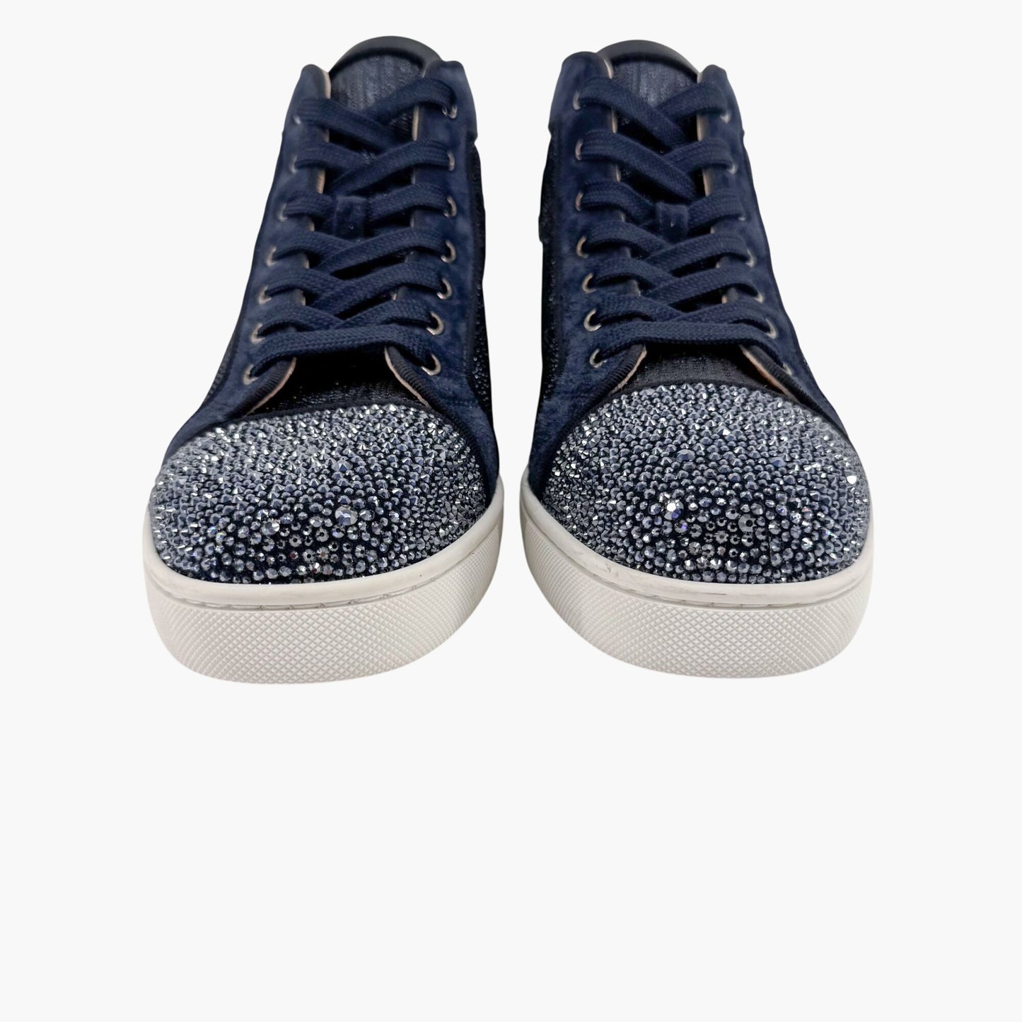 Christian Louboutin Louis Strass High Top Crystal-Embellished Sneakers in Metallic Navy Size 39