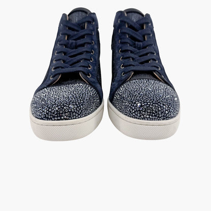 Christian Louboutin Louis Strass High Top Crystal-Embellished Sneakers in Metallic Navy Size 39