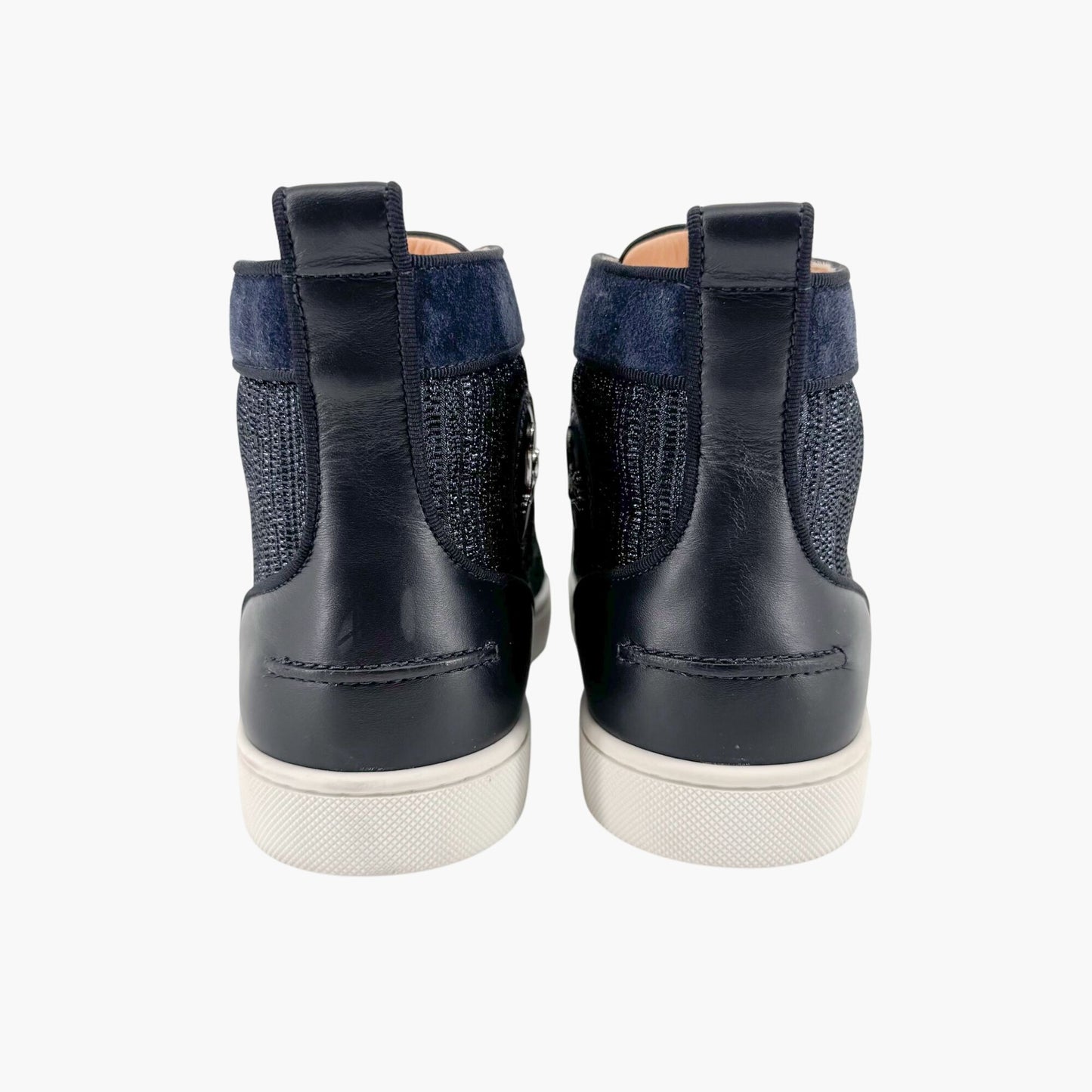 Christian Louboutin Louis Strass High Top Crystal-Embellished Sneakers in Metallic Navy Size 39