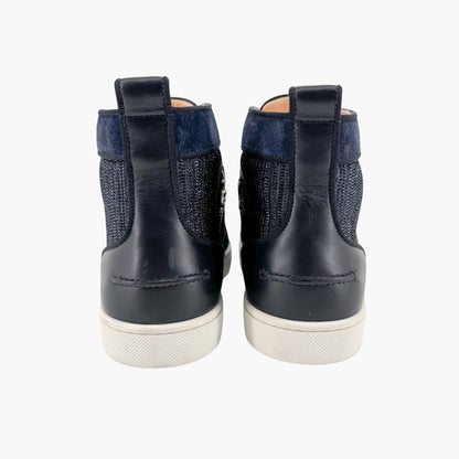 Christian Louboutin Louis Strass High Top Crystal-Embellished Sneakers in Metallic Navy Size 39