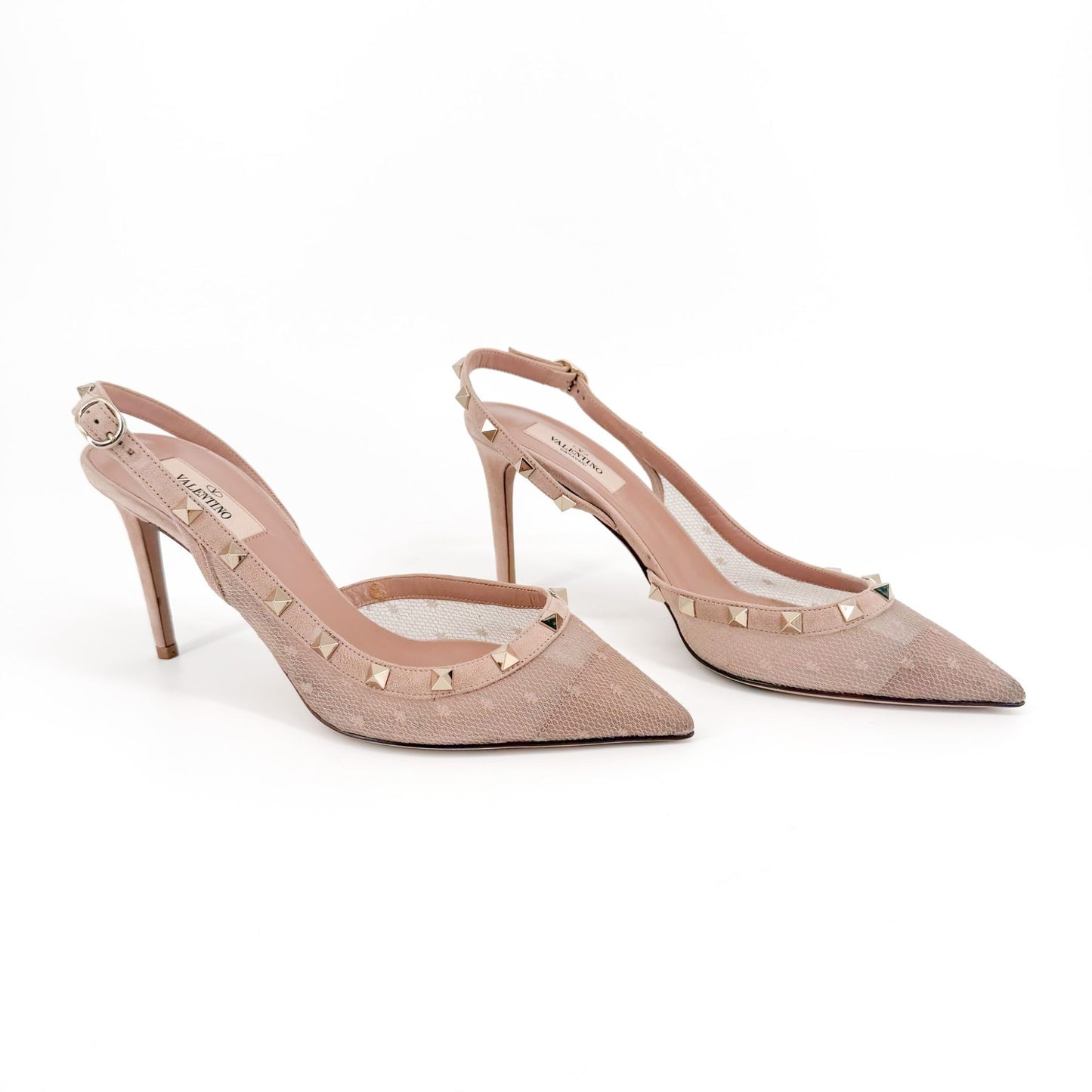 Valentino Garavani Rockstud Slingback Pumps in Beige Mesh Size 39.5
