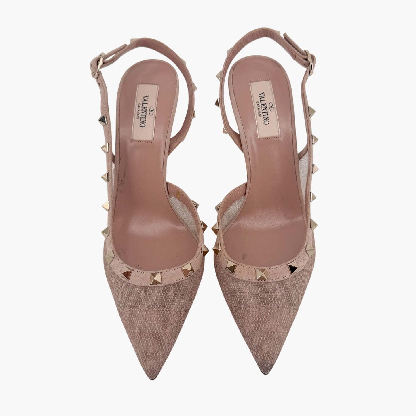 Valentino Garavani Rockstud Slingback Pumps in Beige Mesh Size 39.5