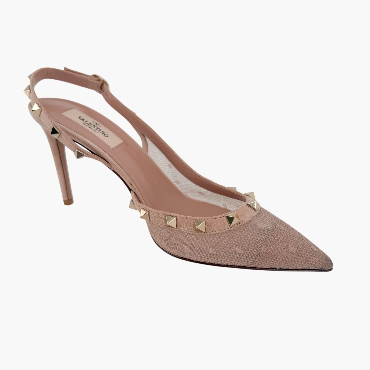Valentino Garavani Rockstud Slingback Pumps in Beige Mesh Size 39.5