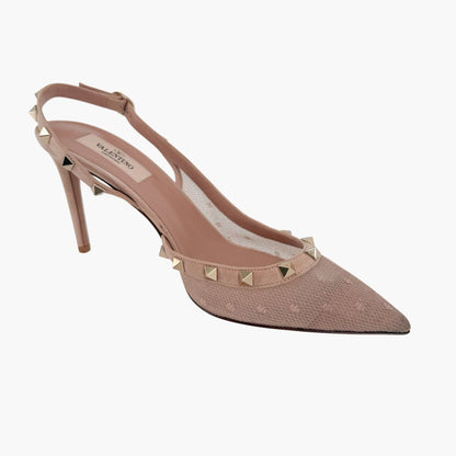 Valentino Garavani Rockstud Slingback Pumps in Beige Mesh Size 39.5