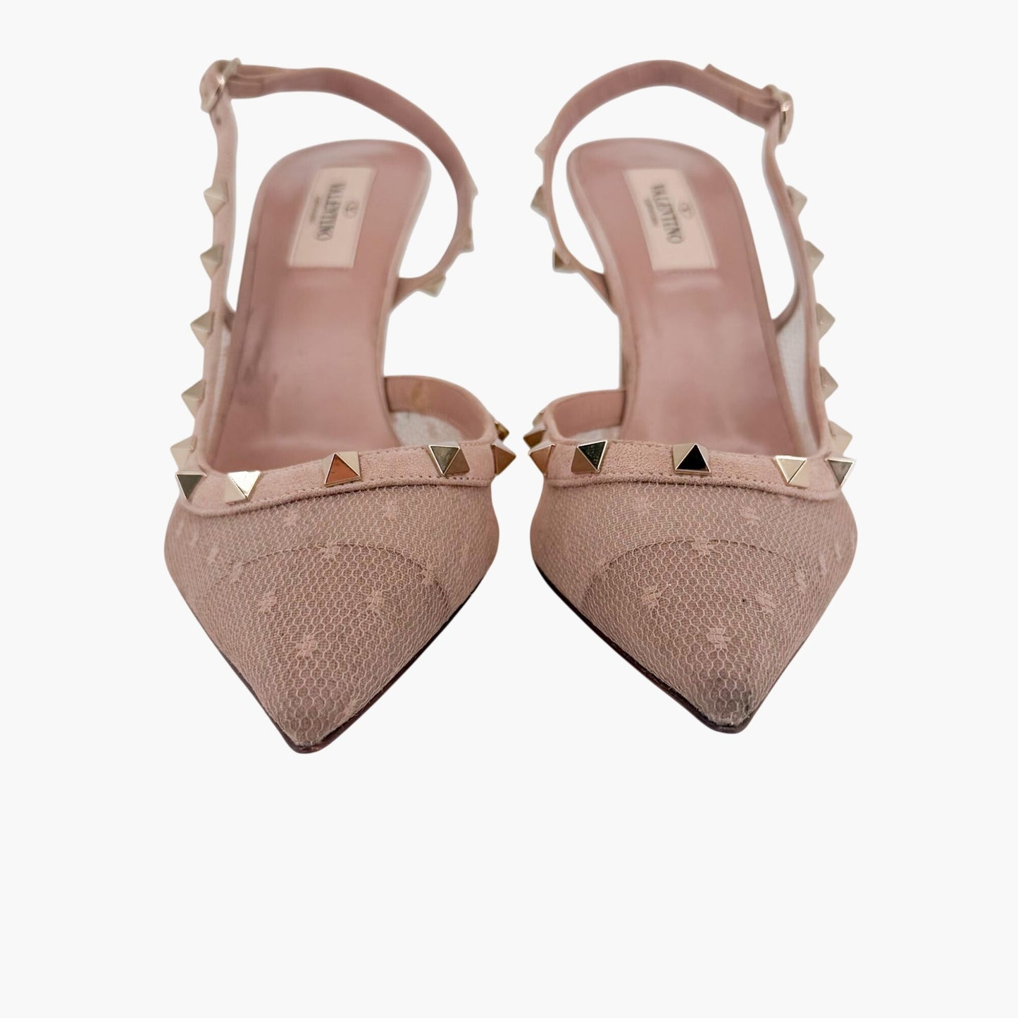 Valentino Garavani Rockstud Slingback Pumps in Beige Mesh Size 39.5