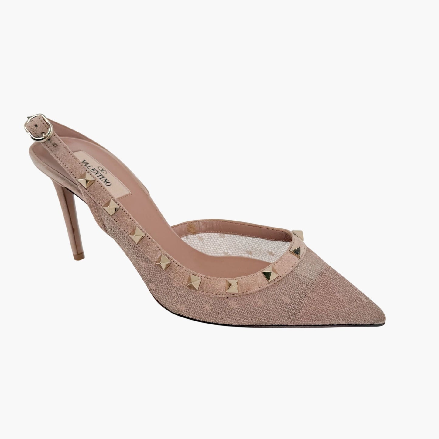 Valentino Garavani Rockstud Slingback Pumps in Beige Mesh Size 39.5
