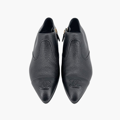 Chanel Black Leather CC Cap Toe Western Ankle Booties – Size 38.5